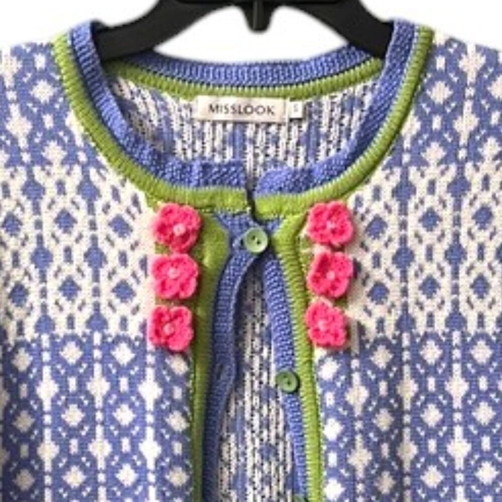 Misslook Light Blue Multi Pattern Button Down Kni… - image 4